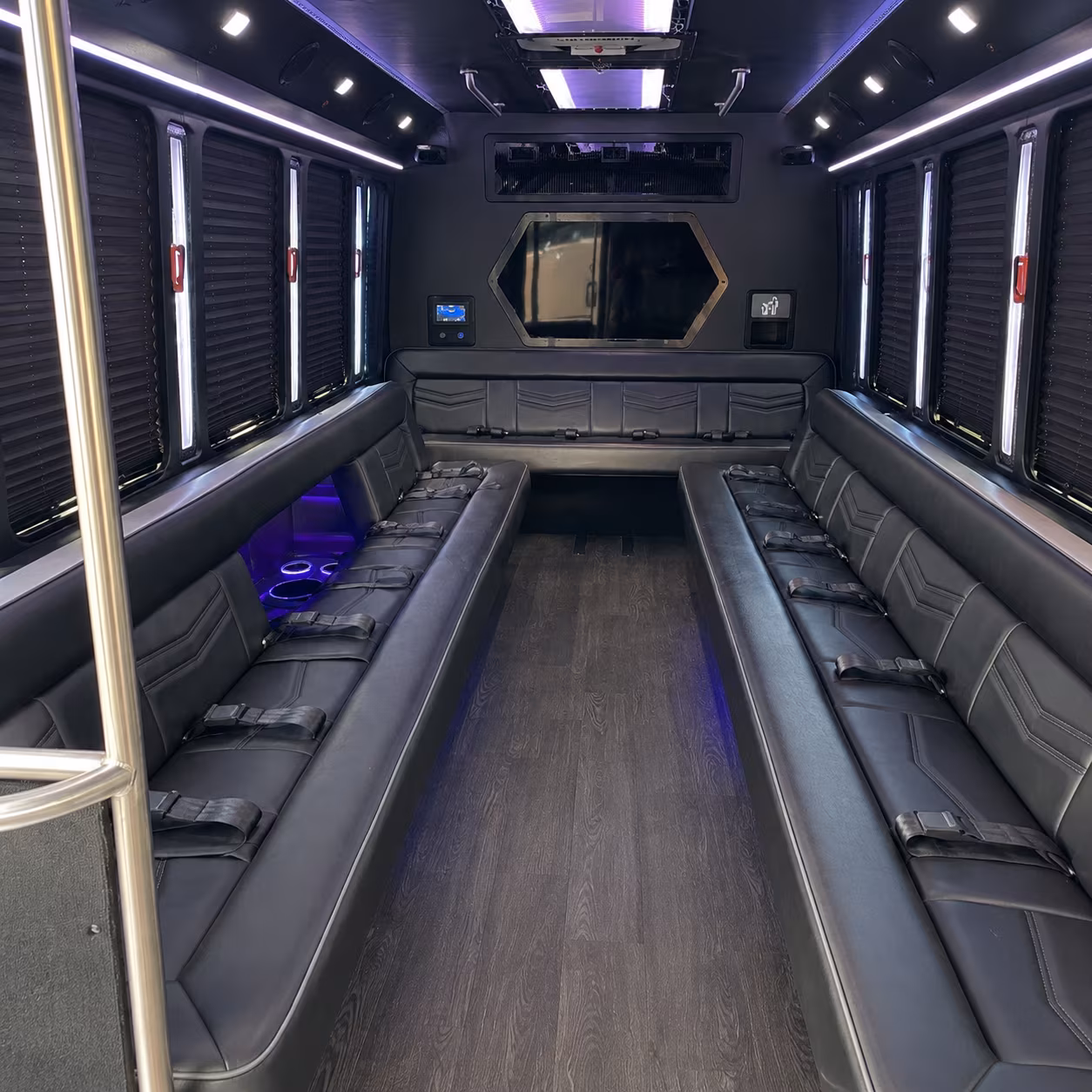 clinton 18 passenger party bus interior