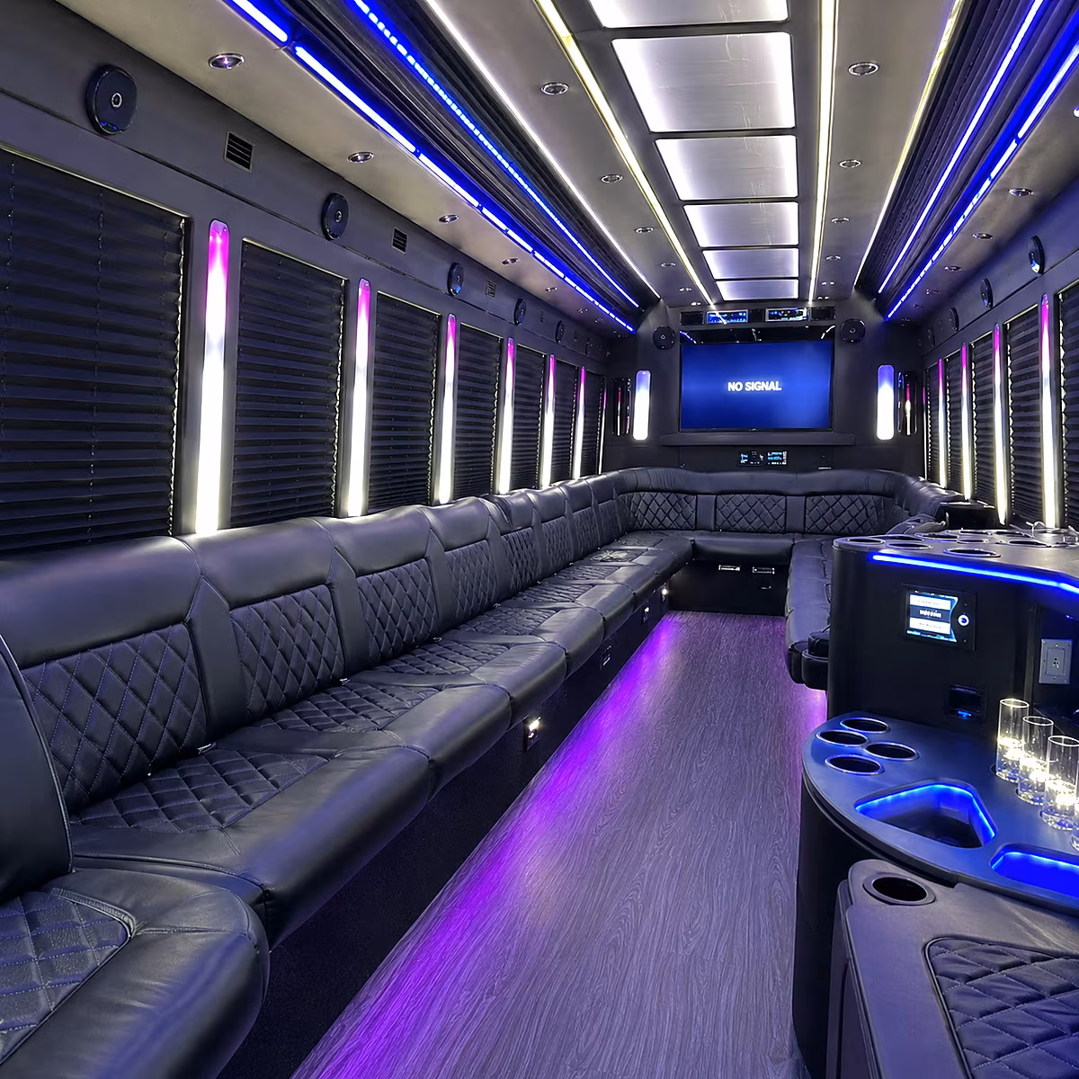 clinton 30 passenger party bus inside