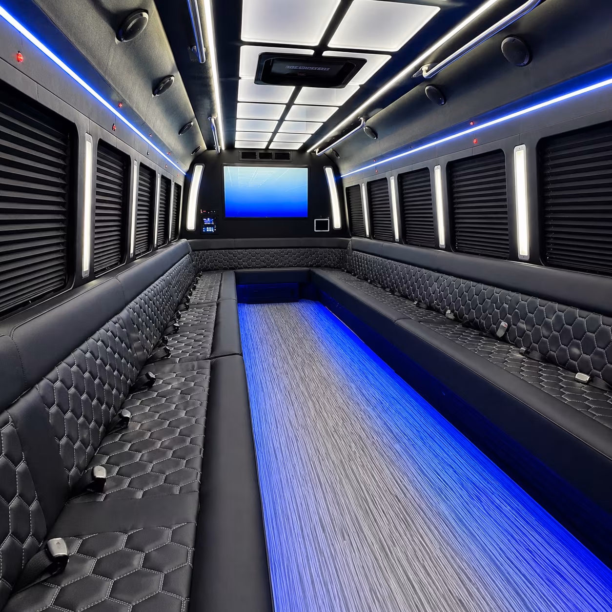 clinton 50 passenger party bus inside