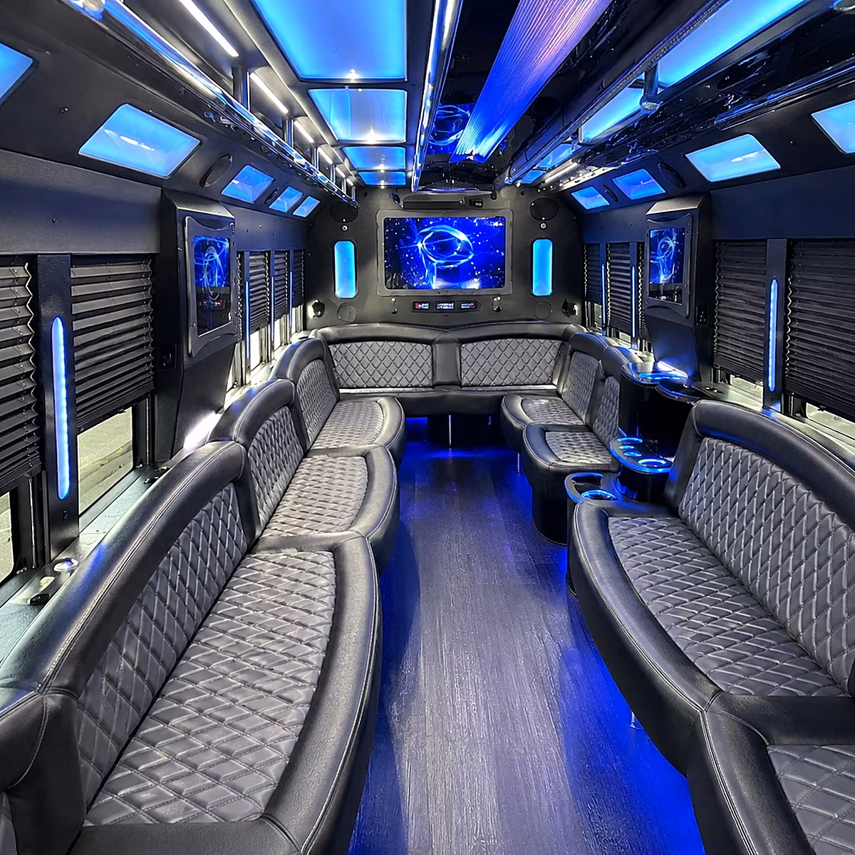clinton 50 passenger party bus interior